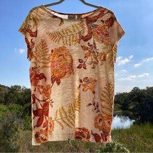 NWT BLOUSE Rachel Zoe Floral Short Sleeve Top - Cream and Orange SZ: M